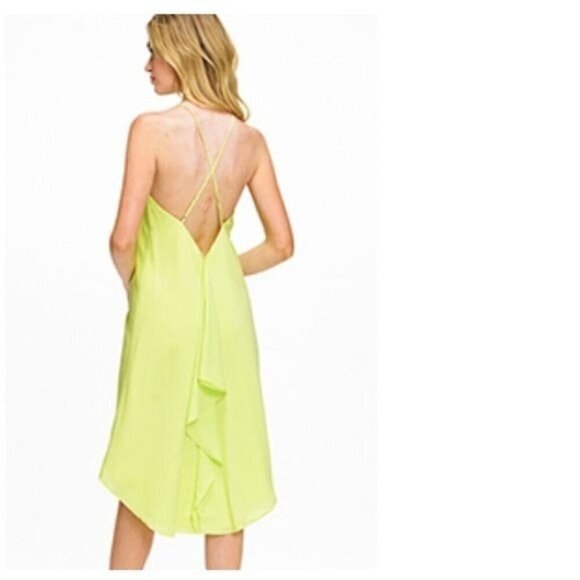 Lime green chiffon sleeveless halter hi-lo dress - Picture 8 of 12